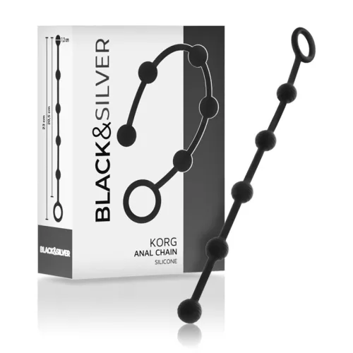 BLACK&SILVER – prémium szilikon anális gyöngyfűző 21 cm