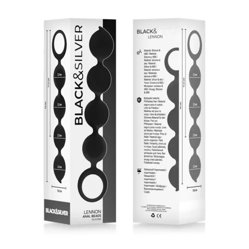 BLACK&SILVER - elegáns anális gyöngyös szett 15 cm