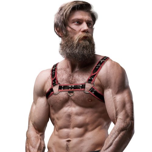 Fetish – férfi eco-bőr mellkaspánt fekete/p vörös