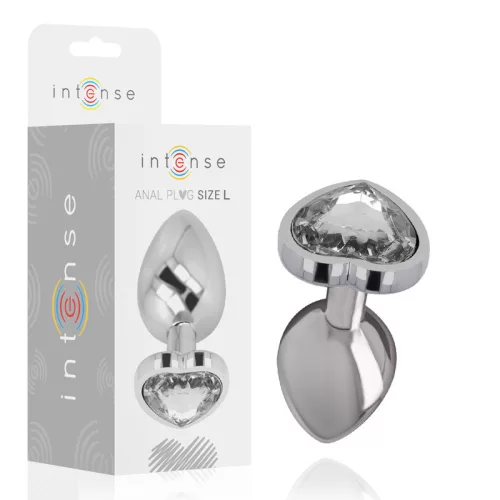INTENSE – prémium fehér szív alakú fém anál dugó L