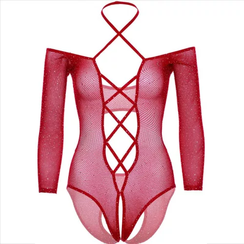 Leg Avenue – fényes piros testharisnya, szexi élvezetért