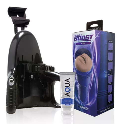Fleshlight Boost Blow maszturbátor, univerzális automata adapterrel + 50ml síkosító - száj