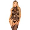 LEG AVENUE - CSIPKE MAGAS NYAKÚ BODYSTOCKING FEKETE