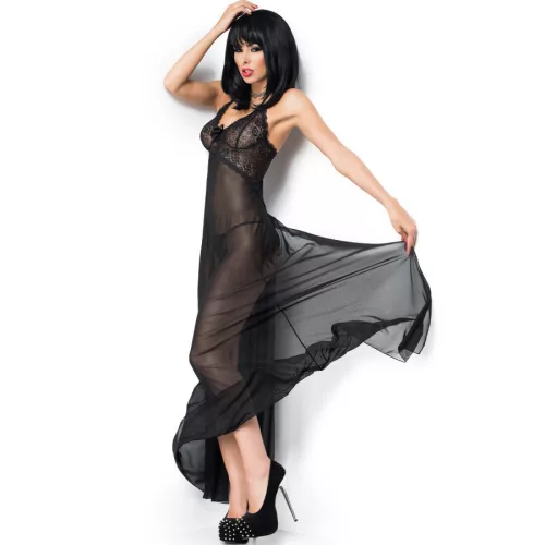 CHILIROSE - érzéki hosszú babydoll fekete L/XL