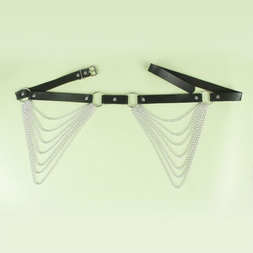 SUBBLIME - stílusos bőr láncos öv, fekete, egy méret