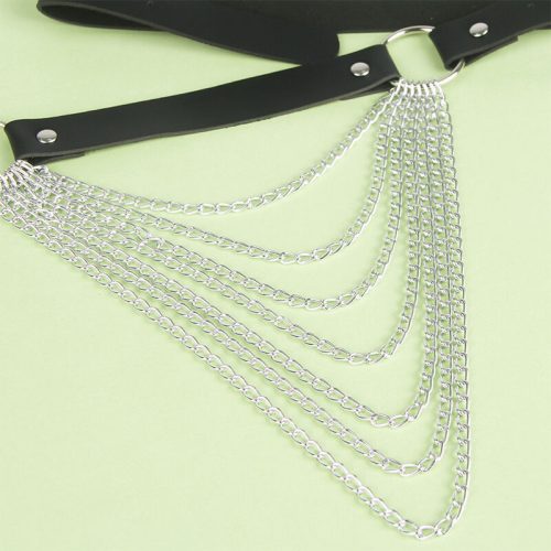 SUBBLIME - stílusos bőr láncos öv, fekete, egy méret