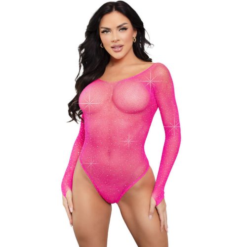LEG AVENUE – Kristályos hosszúujjú bodyszett fukszia