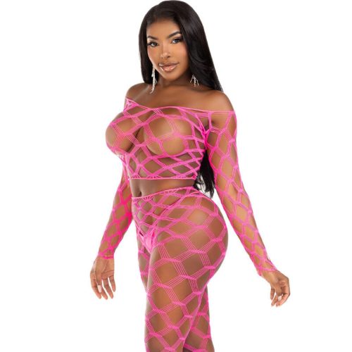 LEG AVENUE - érzéki fukszia top és leggings szett