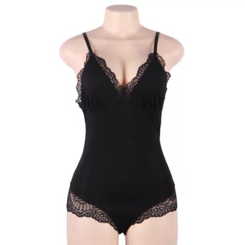 SUBBLIME – fekete virágmintás csipke részletes body S/M