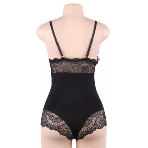 SUBBLIME – fekete virágmintás csipke részletes body S/M