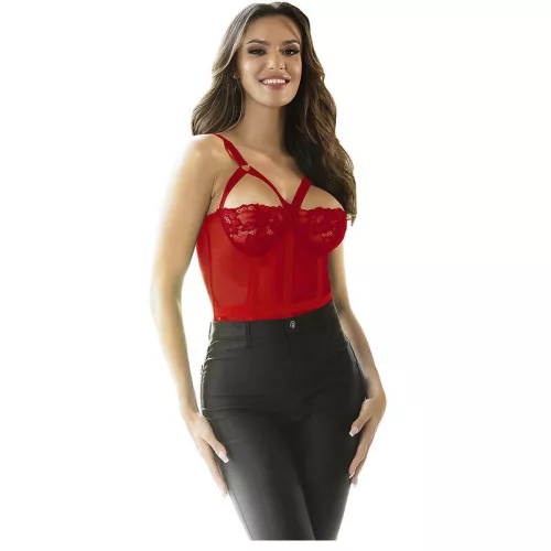 SUBBLIME - Elegáns piros teddy harisnyatartóval L/XL