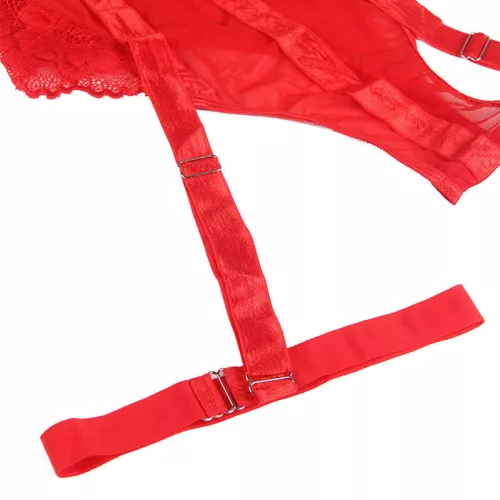 SUBBLIME - Elegáns piros teddy harisnyatartóval L/XL