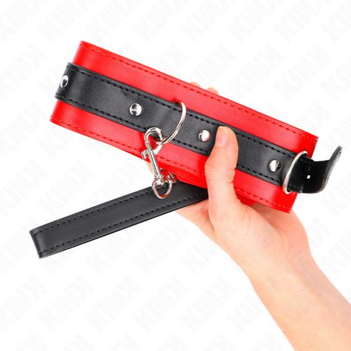 KINK - piros bőr nyakörv derékszíjjal és pánttal