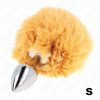 KINK - Rozsdamentes acél dugó 7 x 3 CM BÉGE FAUX FUR nyúl farkával 8 CM