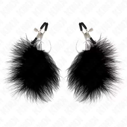 KINK - érzéki tollas mellbimbó csipesz 7 cm fekete
