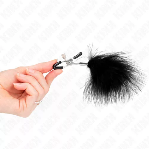 KINK - érzéki tollas mellbimbó csipesz 7 cm fekete