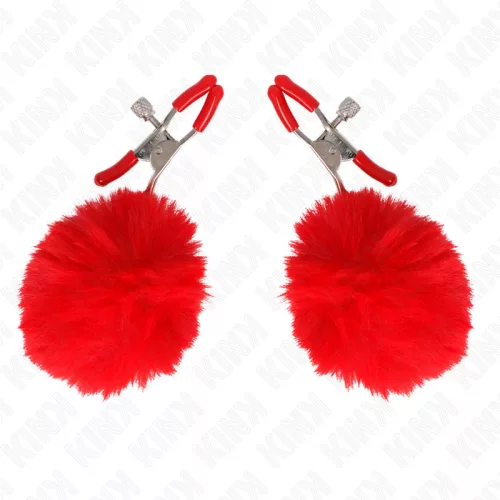 KINK – vörös műszőr ball csipesz, 6 cm, érzéki játékokhoz