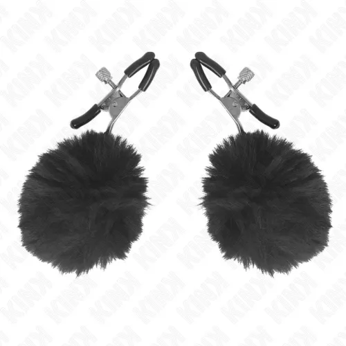 KINK - prémium műszőr ball mellbimbó csipesz fekete 6 cm