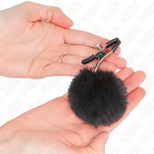 KINK - prémium műszőr ball mellbimbó csipesz fekete 6 cm