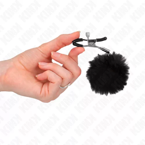 KINK - prémium műszőr ball mellbimbó csipesz fekete 6 cm