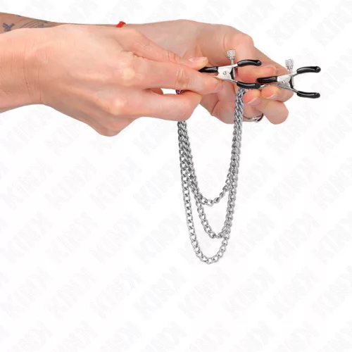 KINK – ezüst mellbimbó csipeszek 3 lánccal
