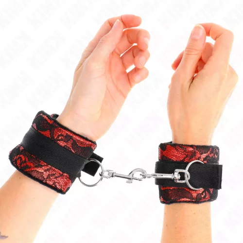 KINK - prémium bársonyos csuklókötözők piros-fekete színben