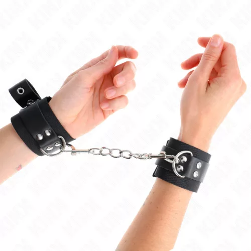 KINK – állítható nylon csuklókötöző bőr övvel, fekete
