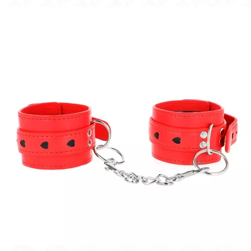 KINK – állítható piros csuklókötöző fekete szívvel