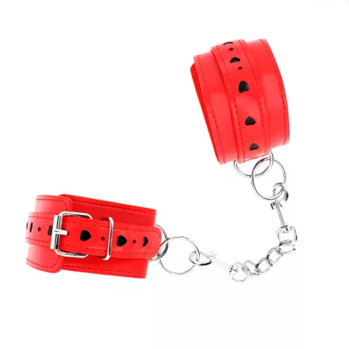 KINK – állítható piros csuklókötöző fekete szívvel