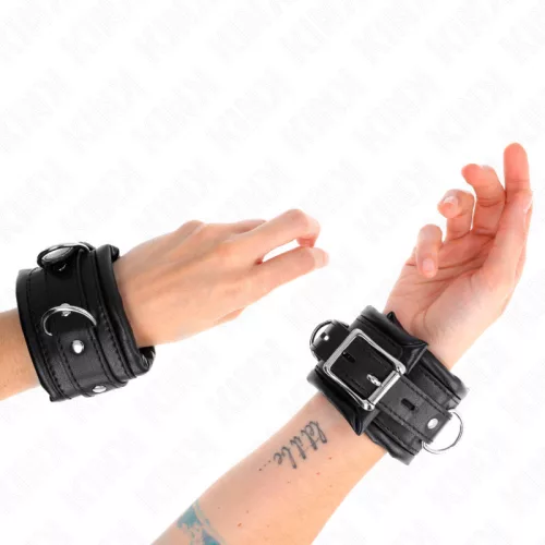 KINK – állítható, prémium csuklóbilincsek fekete szőrrel