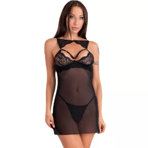 LIVCO CORSETTI FASHION – érzéki fekete chemise és tanga L/XL