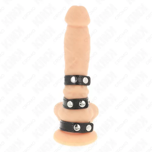 KINK – hármas bőr péniszgyűrű nyomásos zárással