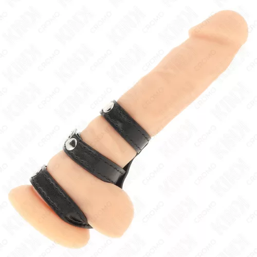 KINK – hármas bőr péniszgyűrű nyomásos zárással