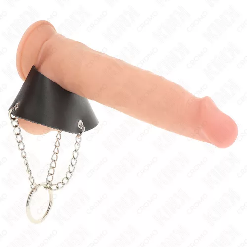 KINK – fém péniszgyűrű bőr övvel és 7 cm lánccal