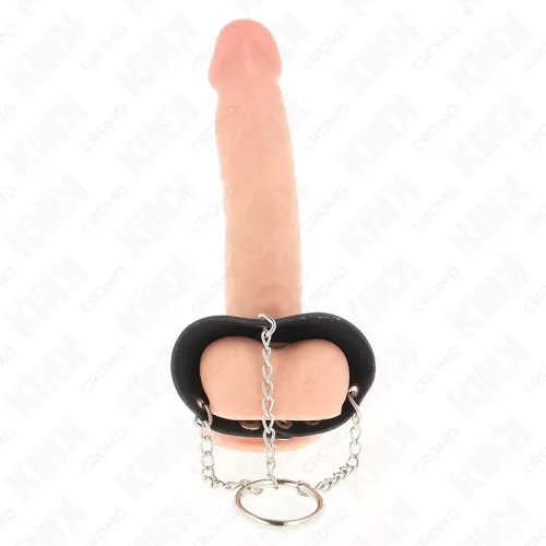 KINK – fém péniszgyűrű bőr övvel és 7 cm lánccal