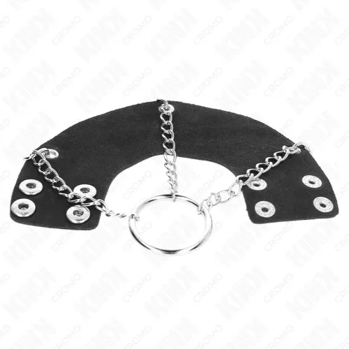 KINK – fém péniszgyűrű bőr övvel és 7 cm lánccal