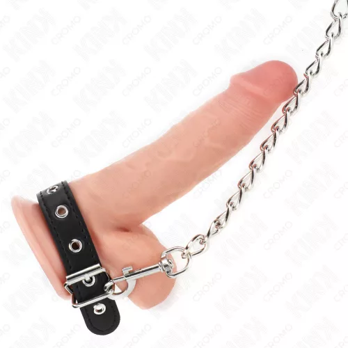KINK - bőr péniszgyűrű szíjjal és fémpánttal