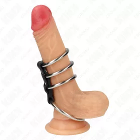 KINK - fém péniszgyűrűk bőr összekötővel (3,7-5 cm)