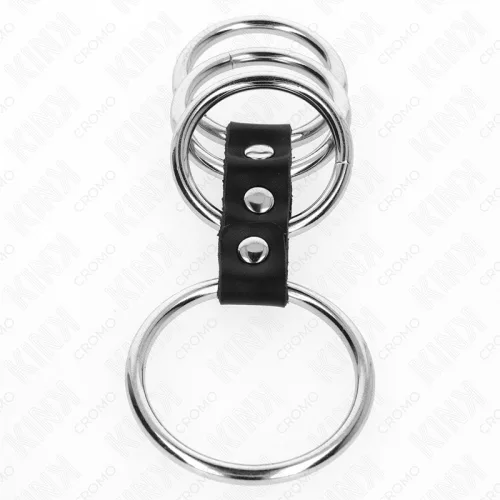 KINK - fém péniszgyűrűk bőr összekötővel (3,7-5 cm)