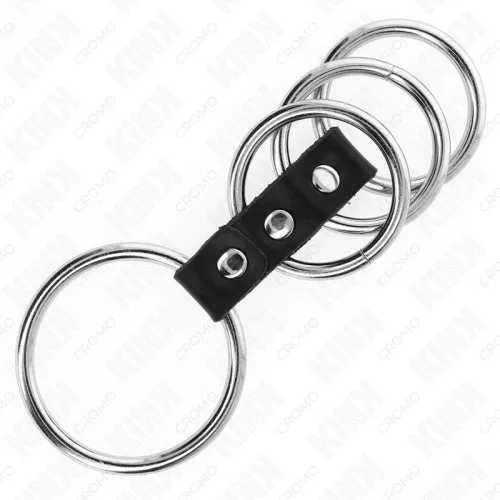KINK - fém péniszgyűrűk bőr összekötővel (3,7-5 cm)