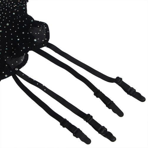 SUBBLIME - fekete halhálós bodystocking kesztyűvel és gyémántokkal