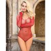 SUBBLIME - fényes vörös top, off-shoulder, hosszú ujjú, egy méret