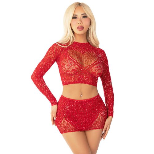 LEG AVENUE - fényes hálós crop top és mini szoknya 