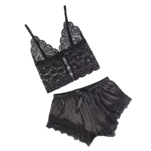 SUBBLIME – elegáns selyem hálóing csipkebrébellel Fekete S/M