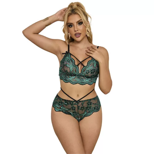 SUBBLIME - csipkés zöld melltartó és tanga S/M
