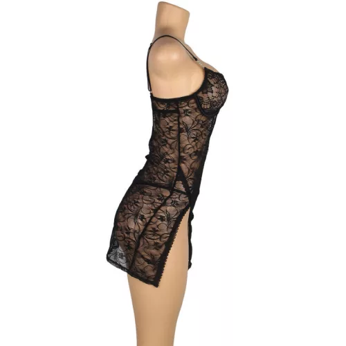 SUBBLIME – állítható pántos csipkebaby doll fekete S/M