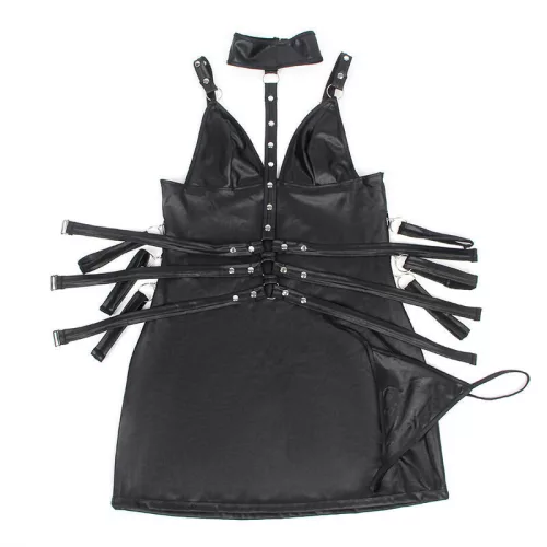 SUBBLIME – fekete bőr bondage test játék L/XL