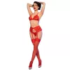 CHILIROSE – érzéki piros csipke melltartó + tanga + harisnya XL