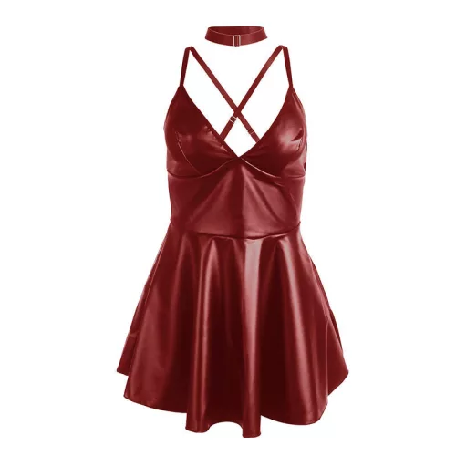 SUBBLIME - bordeaux bőr pántos ruha L/XL méretben