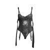 SUBBLIME – elegáns fekete csipkés bodystocking masnikkal L/XL
